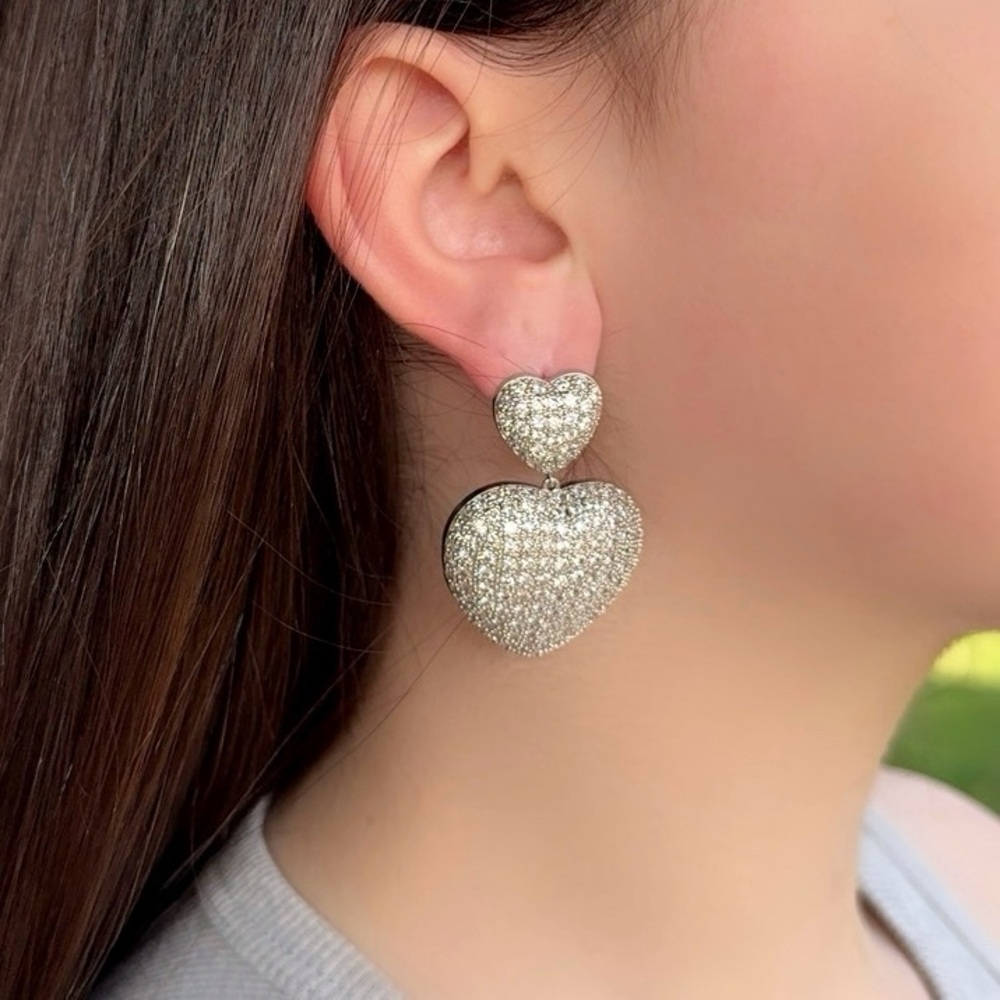 Mother’s Day 🌺 Crystal Heart Earrings Bridal Jewelry White Gold Plated - Picture 5 of 9